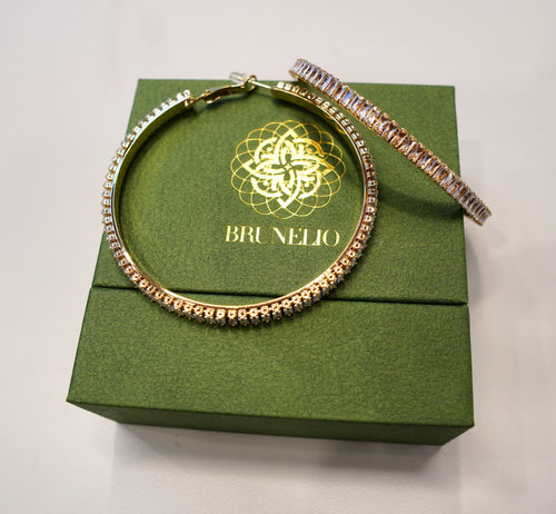 BIG GOLD ROUND EARINGS WITH SILVER DIAMONDS